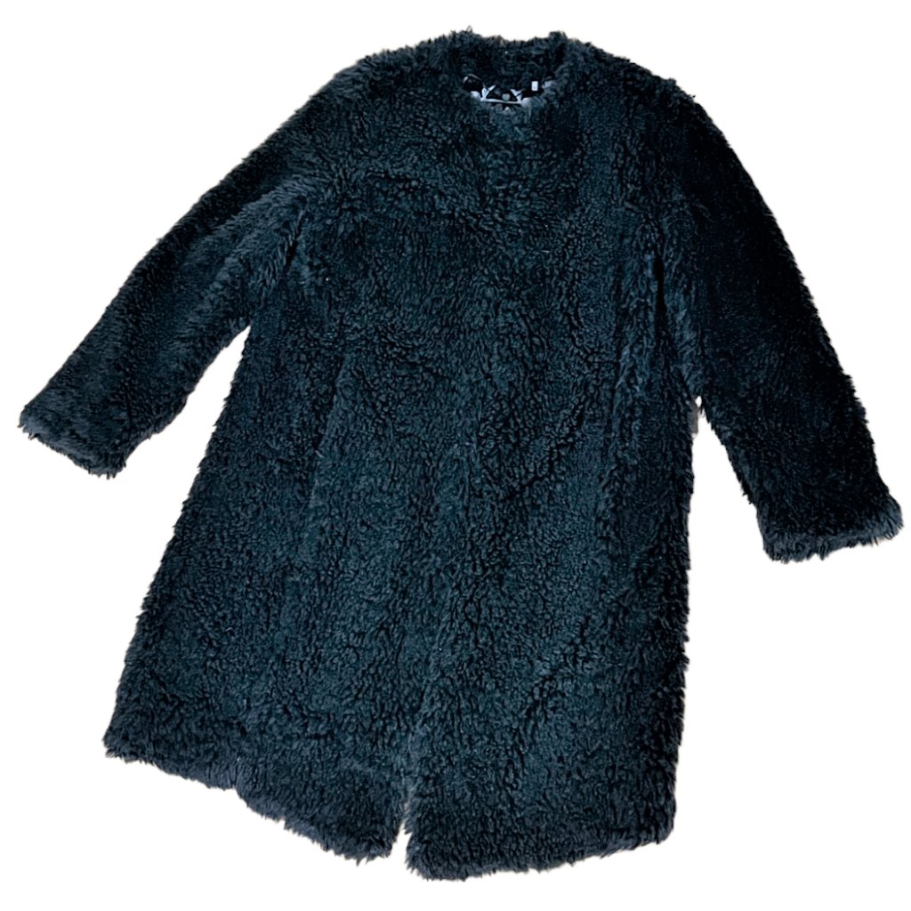 Dawn Levy Black Tabitha Faux Fur Coat, Detachable Hood/Scarf/Hand Warmer, Size M — image 4 of 8